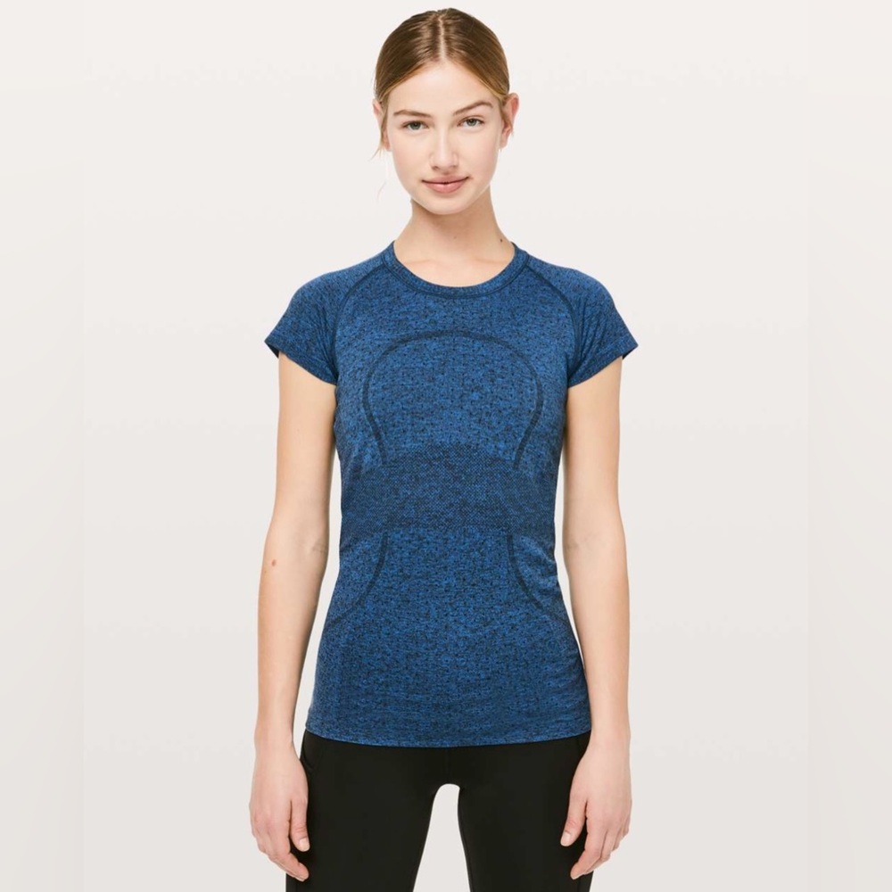 LULULEMON Swiftly Tech Short Sleeve Crew - Chroma Cobalt / Black - W3AK4S - Sz 4